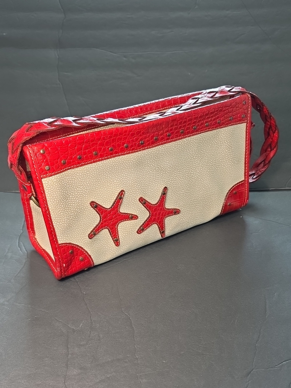Bric's Red and Cream Starfish Wristlet Clutch